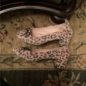 Jack Rogers Leopard Print Heels with Black Bow